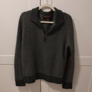 Eddie Bauer Men's Charcoal Half-Zip Sweater with Elbow Patches Size M